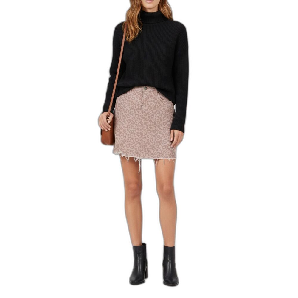 KUT from the Kloth Pink Leopard Denim Mini Skirt Raw Hem Size 6